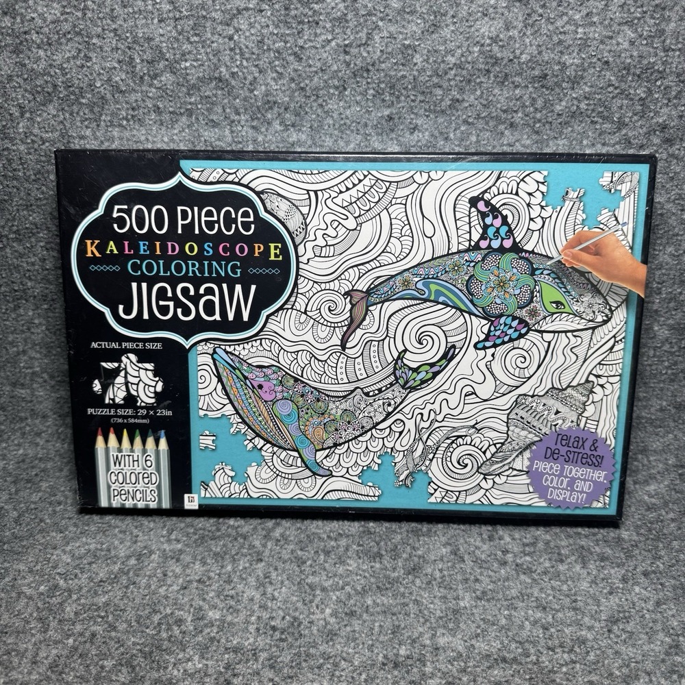 Kaleidoscope Coloring Jigsaw Puzzle w/ 6 Colored Pencils 500 pc De-Stress NEW